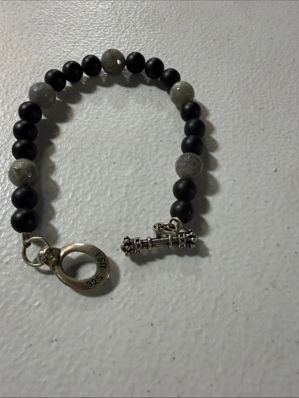King Baby Beaded Bracelet with Silver Toggle Charm - Black & Gray
